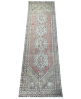 <p>Dimensions 3’2” x 9’11"</p> <p>Palette includes a soft rouge, grey, olive and soft mint.&nbsp;</p> <p>Vintage Turkish c.1970, hand knotted of wool.&nbsp;</p>