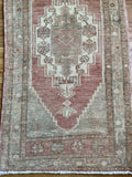 1'9" x 3'5"  Palette includes rosewood, olive and ecru  Vintage Turkish, wool